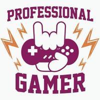 Vector illustration of a ''professional gamer'' text and video game controller on a white background. Custom gamer print, hoodie, and t-shirt design vector.