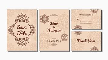 set cover content wedding invitation card with mandala, abstract frame background decoration ornament mockup greeting celebration rustic template vector illustration