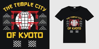 vector en estilo abstracto urbano japonés para el diseño de camisetas o afiches - la ciudad del templo de kyoto. Diseño de camisetas de streetwear urbano de Japón con ilustración de maqueta.
