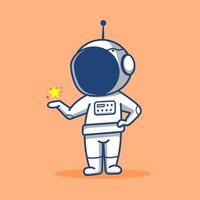 astronauta chibi de dibujos animados sosteniendo una estrella en su mano, ilustración de dibujos animados vector
