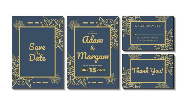 set cover content wedding invitation card with mandala, abstract frame background decoration ornament mockup greeting celebration rustic template vector illustration