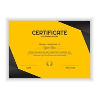 plantilla de premio de certificado de reconocimiento creativo con color amarillo vector