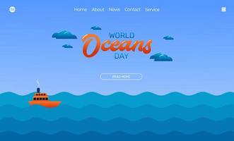 Illustration vector graphic of ocean beach view. World Ocean Day. Perfect for web landing page, banner background, flyer, poster, etc.