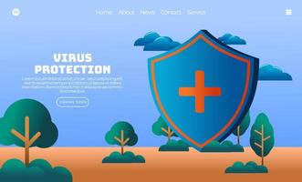 Illustration vector graphic of giant blue shield. Virus covid 19 protection concept. Perfect for web landing page, banner, holiday poster, etc.