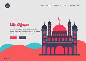 Landing page template of Mosque illustration. Modern flat design concept of web page design for website and mobile website. Easy to edit and customize. Vector illustration. Flat design style