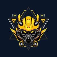 Illustration vector graphic of cyborg robot knight in the sacred geometry ornaments background, Perfect for T-Shirt Design, Sticker, Poster, Merchandise and E-sport logo