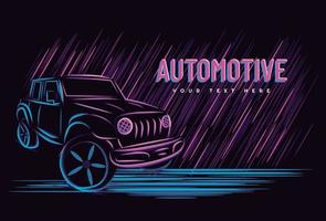 Illustration vector graphic of car automotive concept with line art neon sign style, Good for t shirt, banner, poster, landing page, flyer.