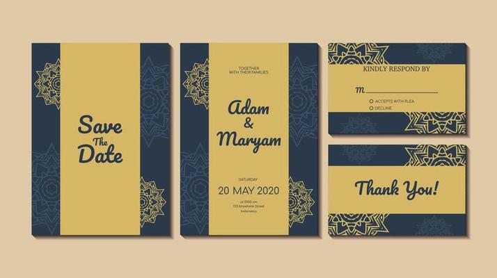 set cover content wedding invitation card with mandala, abstract frame background decoration ornament mockup greeting celebration rustic template vector illustration