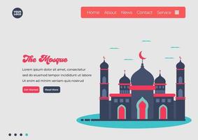 Landing page template of Mosque illustration. Modern flat design concept of web page design for website and mobile website. Easy to edit and customize. Vector illustration. Flat design style