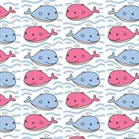 fondo de patrón de dibujos animados de ballena multicolor lindo transparente vector