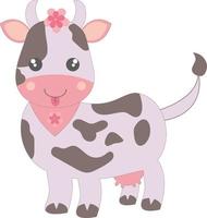 linda vaca descarada con manchas marrones. vector de dibujos animados kawaii aislado de una vaca manchada sobre un fondo blanco