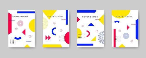 Minimal corporate cover design set. Modern background collection with abstract geometric memphis style for use element poster, placard, catalog, banner, flyer, etc. Colorful random shape.
