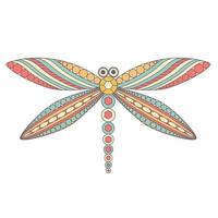 Dragonfly painted with circles and lines isolated vector