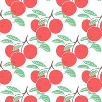 Seamless pattern red apples on branch vector