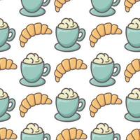 Croissants and coffee seamless pattern vector illustration