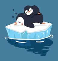 penguins sleep on ice floe cartoon vector