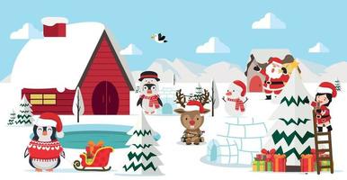 North pole arctic Landscape christmas cartoon Background vector
