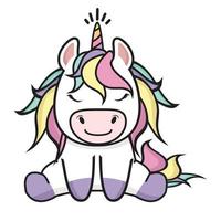 lindo unicornio sentado vector de dibujos animados