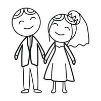 Cartoon doodle Wedding couple Romantic vector