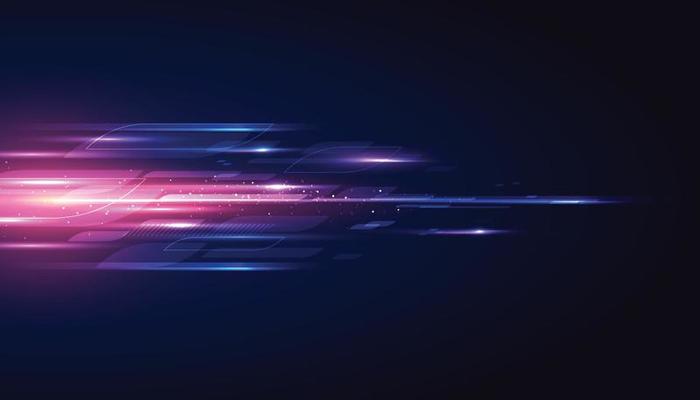Modern abstract high-speed light effect. Technology futuristic dynamic motion on blue background. Movement pattern for banner or poster design background concept.