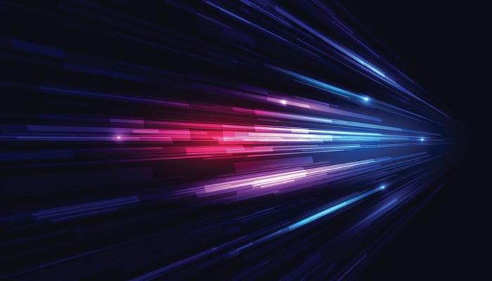 Modern abstract high-speed light effect. Technology futuristic dynamic motion on blue background. Movement pattern for banner or poster design background concept.