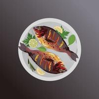 Seafood tasty fish dish with lemon vector