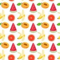 Pattern with realistic tropical and exotic fruits on white background in realistic style. Perfect for card, invitation, poster, textile. vector