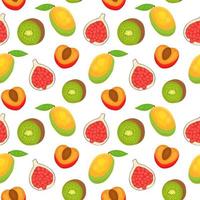 Pattern with realistic tropical and exotic fruits on white background in realistic style. Perfect for card, invitation, poster, textile. vector