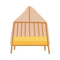 Baby wooden crib with yellow mattress in boho hand drawn style vector