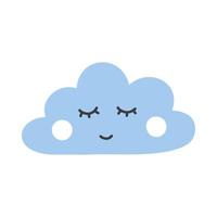 Cute baby smiling blue cloud in boho hand drawn style vector