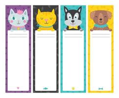 Cute vertical cards with animal in cartoon style. Template for card, bookmark, banner. Tags with place for text. Vector illustration