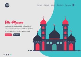 Landing page template of Mosque illustration. Modern flat design concept of web page design for website and mobile website. Easy to edit and customize. Vector illustration. Flat design style