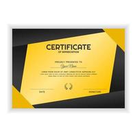 plantilla de premio de certificado de reconocimiento creativo con color amarillo vector