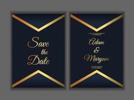 Greeting card design, wedding invitations, rsvp or template for writers competition diploma with golden frame and flower on a dark turquoise background vector