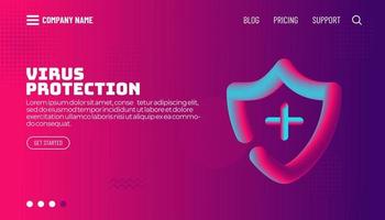 virus protection concept. 3d fluid shape forms a shield. Modern flat web landing page design template. Vector illustration