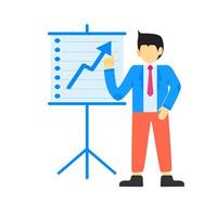 Businessman character making a presentation. Vector illustration. Flat design style