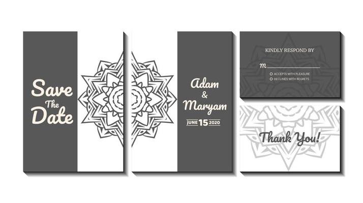 set cover content wedding invitation card with mandala, abstract frame background decoration ornament mockup greeting celebration rustic template vector illustration