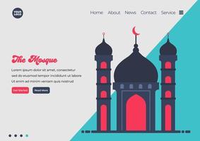 Landing page template of Mosque illustration. Modern flat design concept of web page design for website and mobile website. Easy to edit and customize. Vector illustration. Flat design style