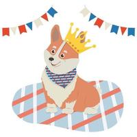 Royal corgi cute dog, with a crown. vector