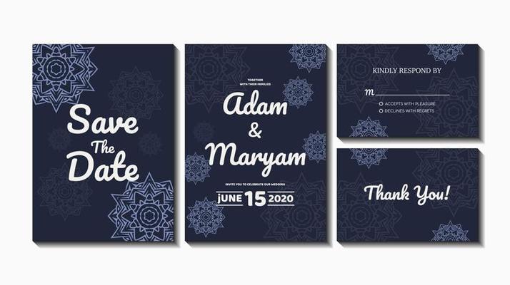 set cover content wedding invitation card with mandala, abstract frame background decoration ornament mockup greeting celebration rustic template vector illustration