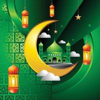 concepto de diseño islámico feliz eid mubarak con tema de color verde vector