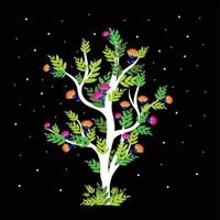 Trees flat vector design and floral illustration on black background