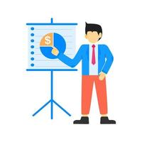 Businessman character making a presentation. Vector illustration. Flat design style