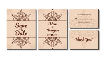 set cover content wedding invitation card with mandala, abstract frame background decoration ornament mockup greeting celebration rustic template vector illustration