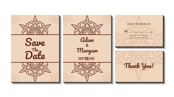 set cover content wedding invitation card with mandala, abstract frame background decoration ornament mockup greeting celebration rustic template vector illustration