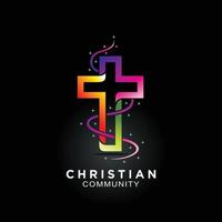 Cross logo for christian community with modern color design vector