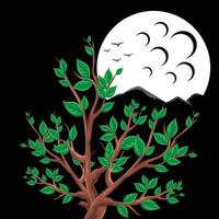 Tree vector and moon in the night illustration