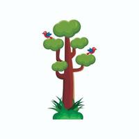 árbol vectorial y diseño de aves de dibujos animados vector