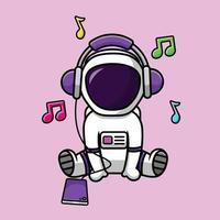 Cute Astronaut Listening Music With Headphone And Handphone Cartoon Vector Icon Illustration. Science Technology Icon Concept Isolated Premium Vector