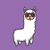 Cute Llama Alpaca Wearing Glasses Cartoon Vector Icon Illustration. Animal Icon Concept Isolated Premium Vector